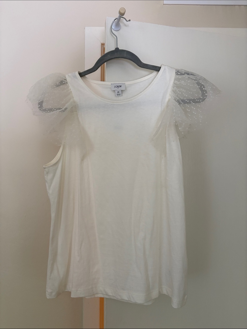 NWOT- J. Crew White Tulle Sleeve Tank Top